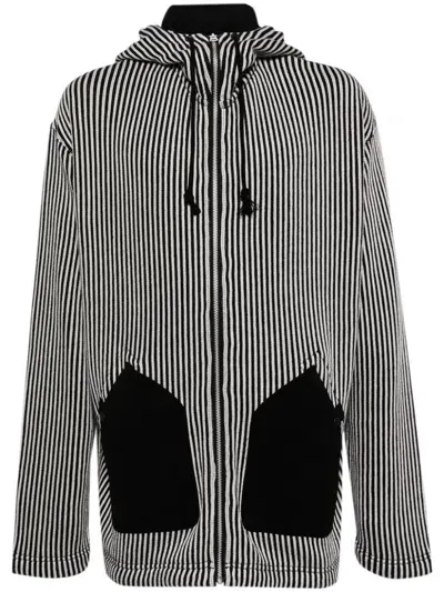 Junya Watanabe Striped Knitted Hoodie In White