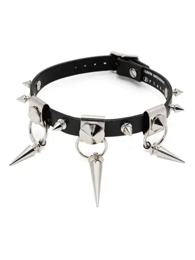 Junya Watanabe Studded Leather Choker Necklace In Black