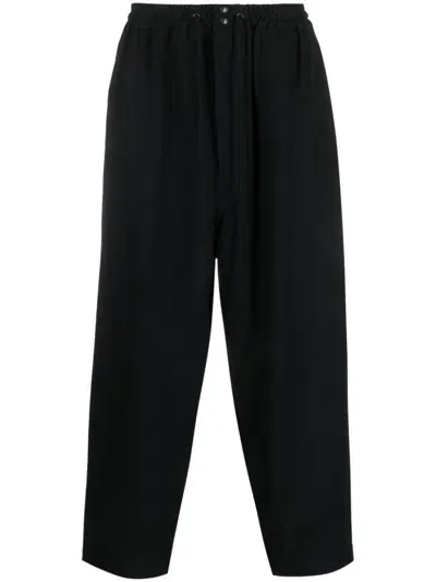 Junya Watanabe Wool Drawstring-waist Cropped Trousers In Black