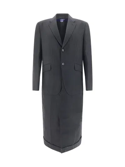 Junya Watanabe Blazer Style Wool Coat With Pinstripe Pattern In Black/gray