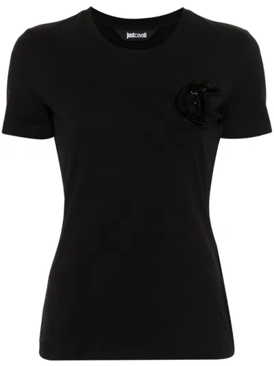 Just Cavalli Bead-logo Detail Jersey T-shirt In Black