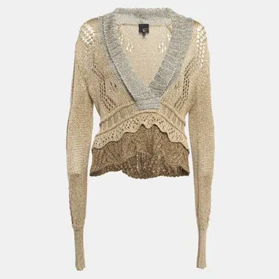 Pre-owned Just Cavalli Beige Lurex Knit Crop Sweater M