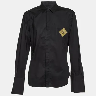 Pre-owned Just Cavalli Black Embroidered Cotton Buttoned Up Shirt Xxxl