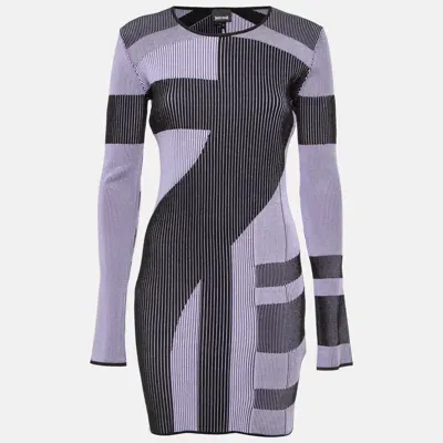 Pre-owned Just Cavalli Black/lilac Patterned Rb Knit Mini Dress L