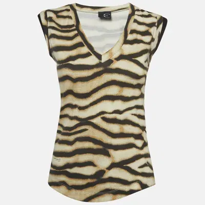 Pre-owned Just Cavalli Brown Animal Print Knit V-neck Sleeveless Top S