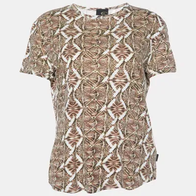 Pre-owned Just Cavalli Brown Printed Cotton & Modal Fitted T-shirt L