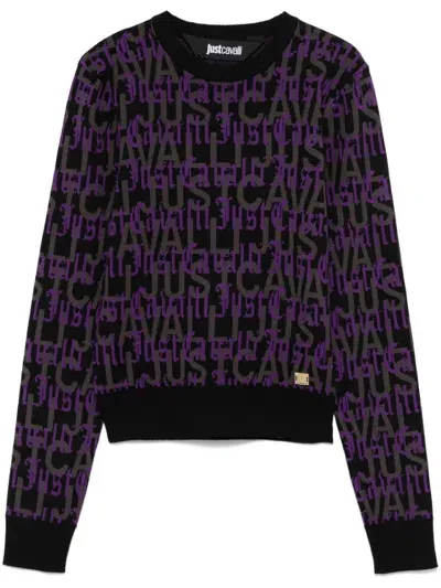 Just Cavalli Gothic Logo-jacquard Sweater In Black