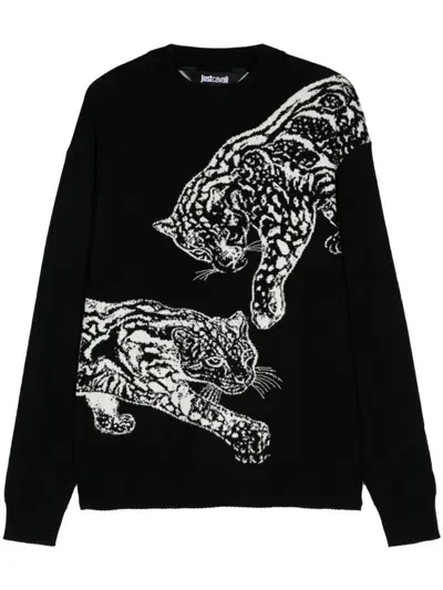 Just Cavalli Intarsia-knit Sweater In Black