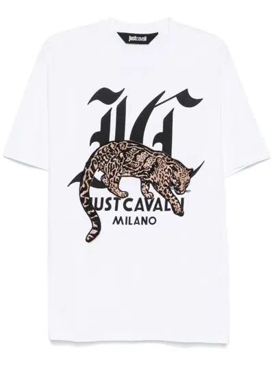 Just Cavalli Leopard-embroidered T-shirt In Weiss