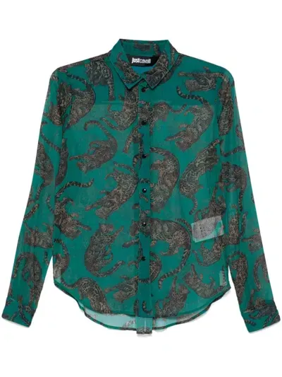 Just Cavalli Leopard-print Shirt In Green