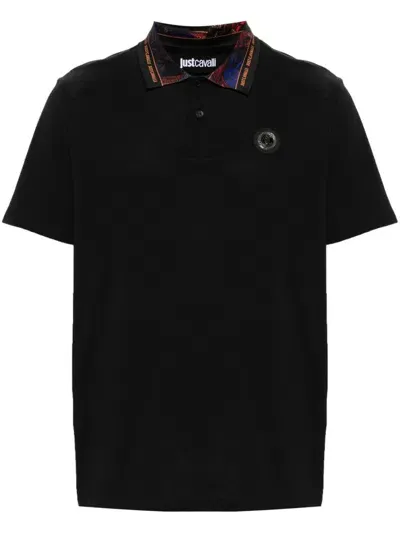 Just Cavalli Short Sleeve Polo Shirt In Cotton In Black