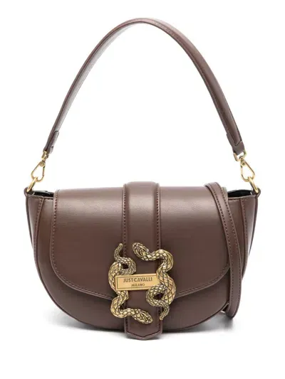 Just Cavalli Logo-buckle Shoulder Bag In Brown