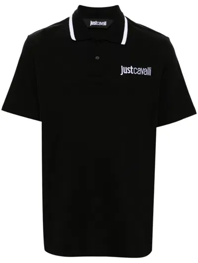 Just Cavalli Logo-embroidered Piqué Polo Shirt In Black