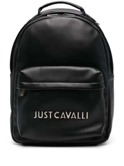 Just Cavalli Logo-lettering Leather Backpack In Black