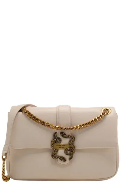 Just Cavalli Logo Plaque Foldover Top Shoulder Bag In Brown