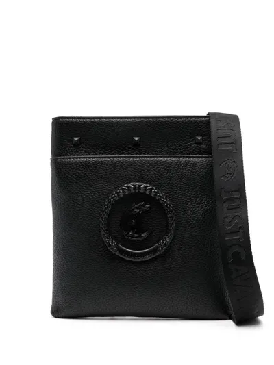 Just Cavalli Logo-plaque Leather Messenger Bag In Black