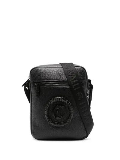 Just Cavalli Strukturierte Kuriertasche Mit Logo-schild In Black