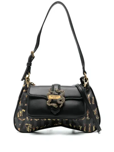 Just Cavalli Monogram-print Shoulder Bag In Black