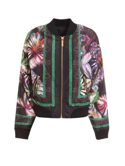 Just Cavalli Floral-print Bomber Jacket In Black