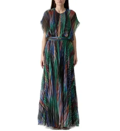 Just Cavalli Pleated Long Dress In Multi