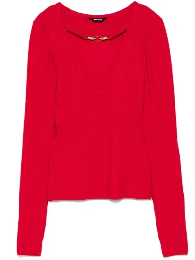 Just Cavalli Ribbed-knit Sweater In Red