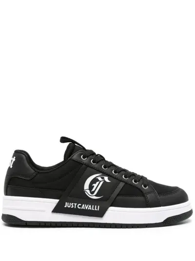 Just Cavalli Logo-embossed Panelled Sneakers In Black