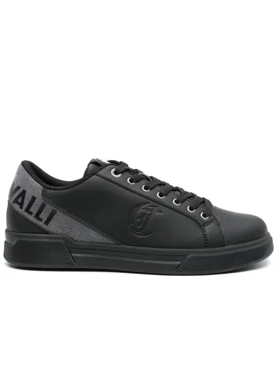 Just Cavalli Logo-embossed Leather Sneakers In Black