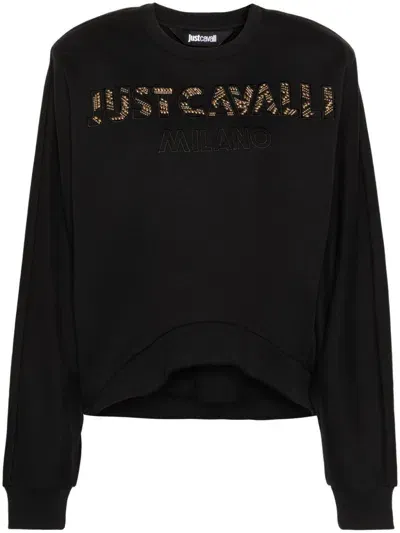 Just Cavalli Stud-detail Cotton Sweatshirt In Black