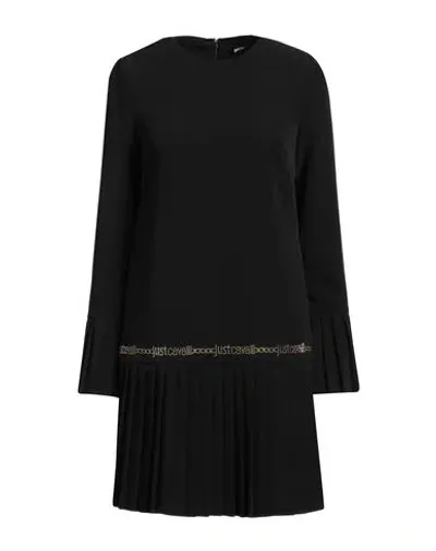 Just Cavalli Logo-studded Pleat-detail Minidress In Black