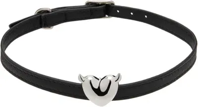 Justine Clenquet Black Devil Leather Choker In Palladium