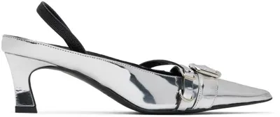 Justine Clenquet Silver Joan Slingback Heels