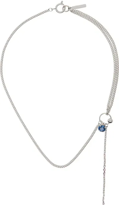 Justine Clenquet Ssense Exclusive Silver Larry Necklace In Palladium/dark Blue