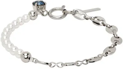 Justine Clenquet Ssense Exclusive Silver Maddy Bracelet In Palladium/dark Blue