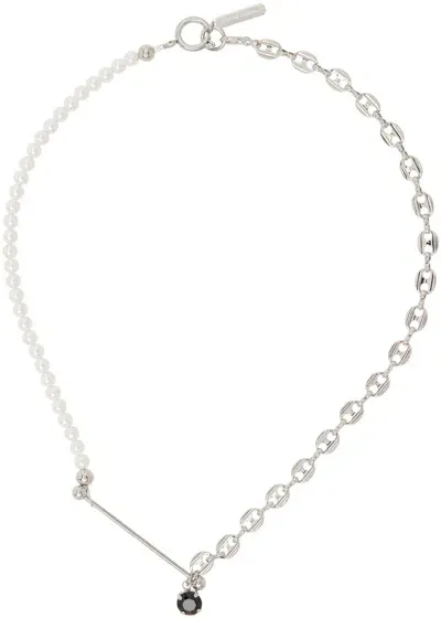 Justine Clenquet Ssense Exclusive Silver Maddy Necklace In Palladium/black