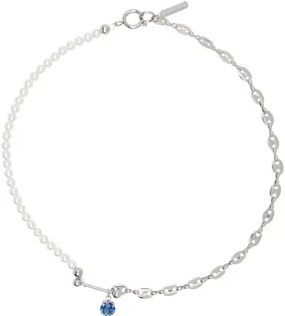 Justine Clenquet Ssense Exclusive Silver Maddy Necklace In Palladium/dark Blue