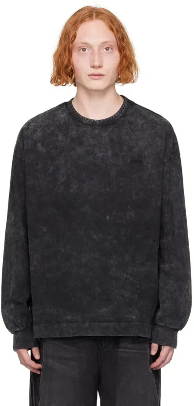 Juunj Black Garment-dyed Long Sleeve T-shirt In 5 Black