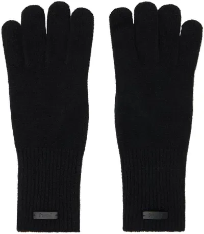 Juunj Black Solid Knit Gloves In 5 Black