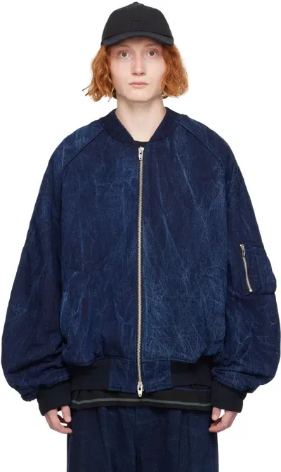 Juunj Blue Oil-washed Denim Bomber Jacket In P Blue