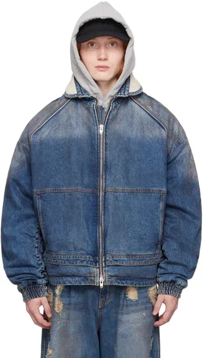 Juunj Blue Padded Denim Jacket In P Blue