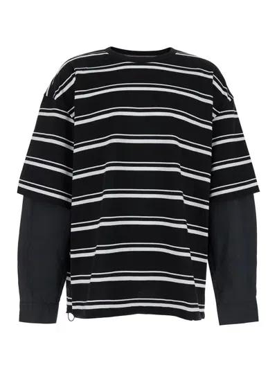 Juunj Dual Sleeve Stripe T Shirts In Black