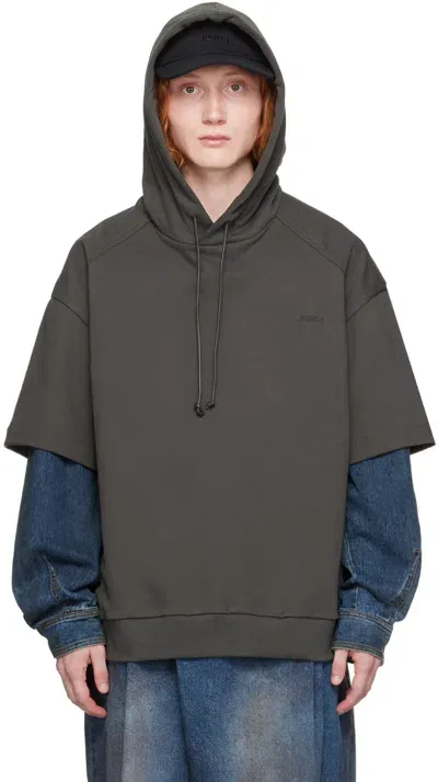 Juunj Gray Dual-sleeve Hoodie In 3 Grey