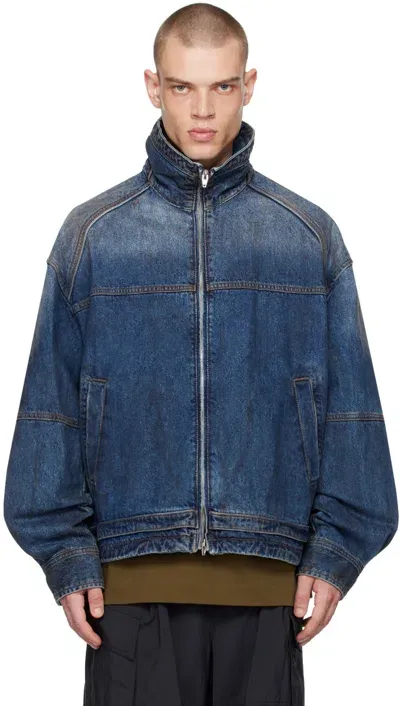 Juunj Indigo Zip Denim Jacket In P Blue