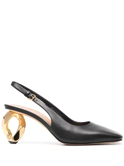 Jw Anderson Chain Heel Leather Slingback Pumps In Black