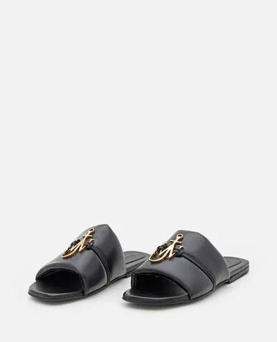 Jw Anderson Anchor Logo Leather Slides In Black