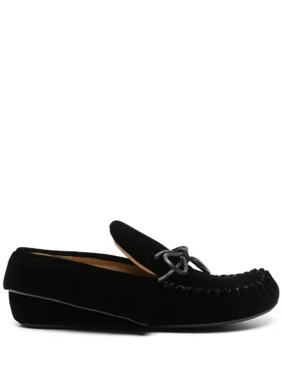 Jw Anderson Ribbon-fastening Velvet Loafers In Schwarz