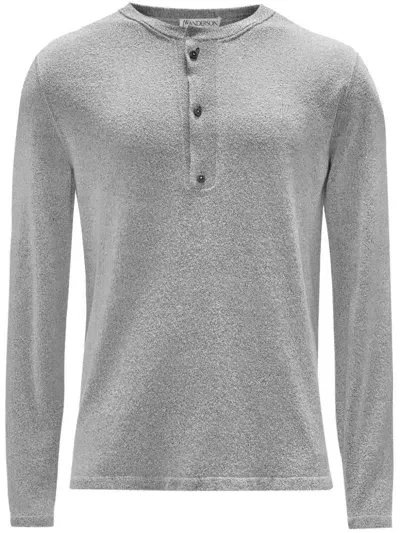 Jw Anderson Boucle Henley Top In Grey