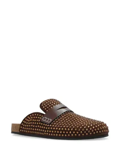 Jw Anderson Crystal-embellished Suede Slippers In Brown