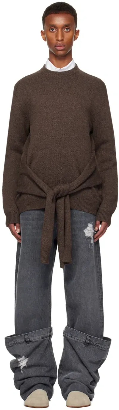 Jw Anderson Brown Draped Tie-front Sweater In 958