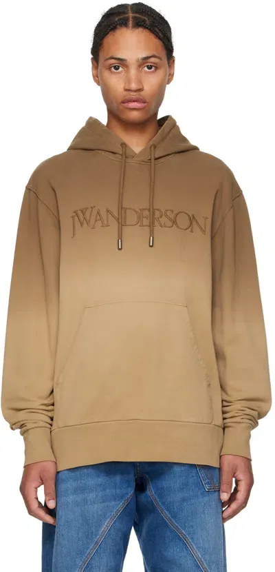 Jw Anderson Logo Embroidery Cotton Gradient Hoodie In Tobacco