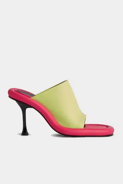 Jw Anderson Bumper-tube Leather Mules In Yellow And Fuchsia In Green